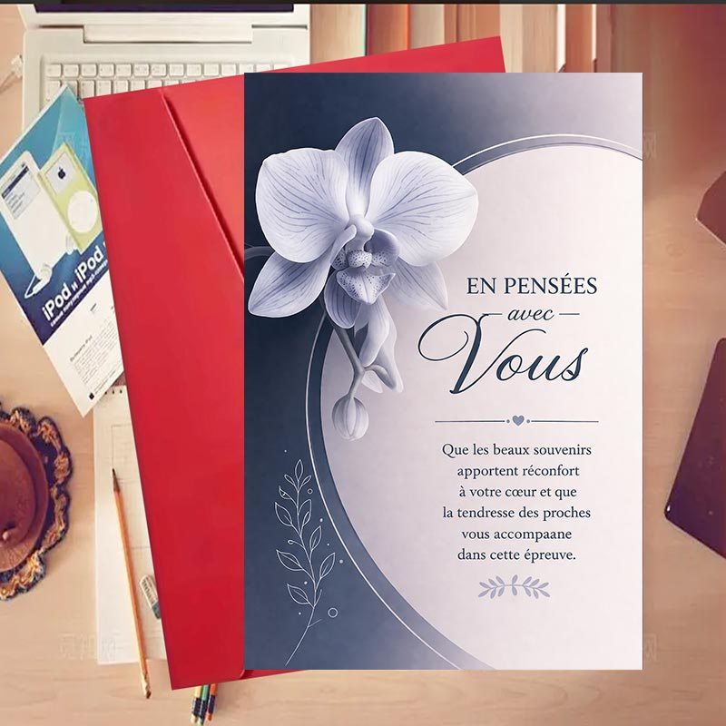 TEMU 1 Set Carte de Condoléances Élégante 1 Set pour et pour la et le Confort dans les Temps Difficiles avec un Design d'Orchidée