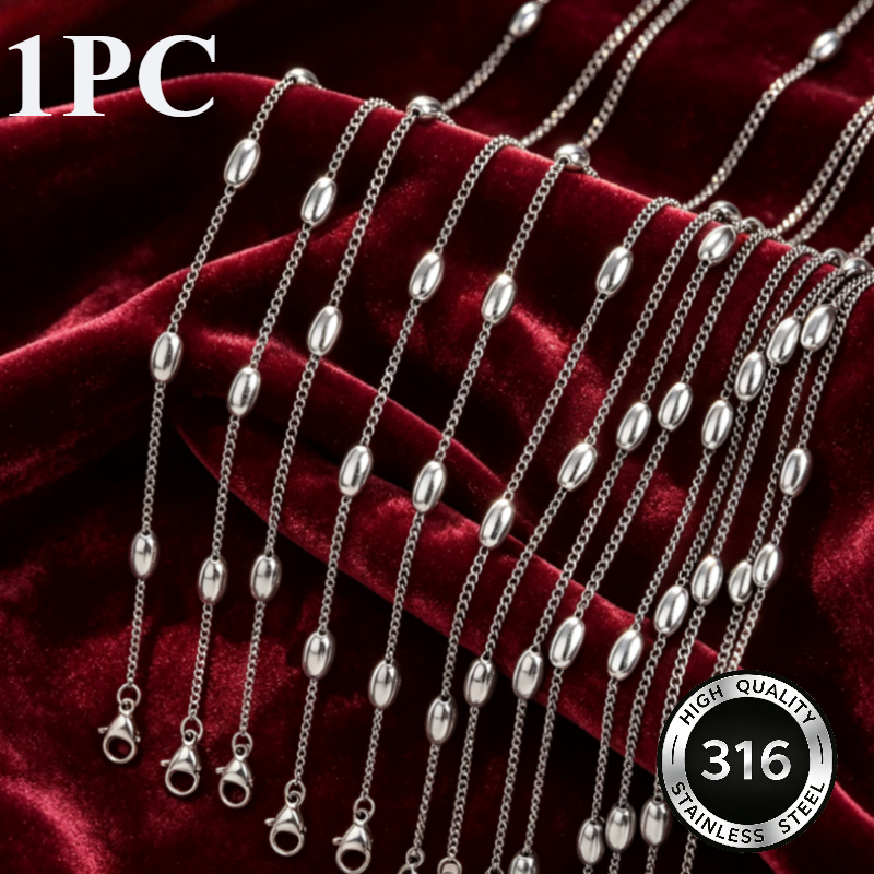 Unisex Silvery Beaded Clip-on 316L Stainless Steel Necklace