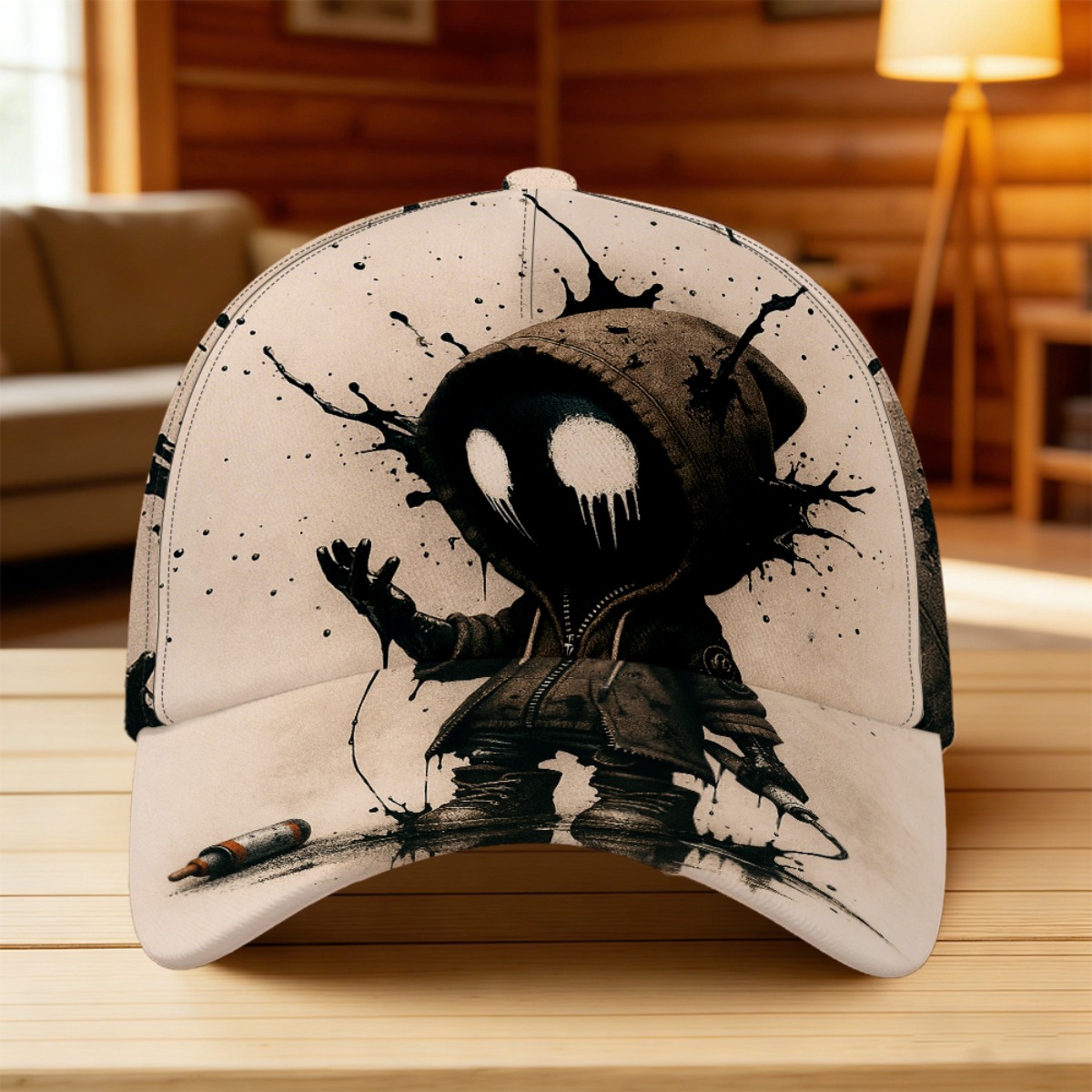 TEMU 1 pièce / Casquette graffiti à effet de d'encre avec chinois - Casquette bec de canard réglable avec imprimé intégral rétro, polyester léger