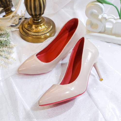 black high heeled shoes women 2023 new model patent with red sole stunning stiletto heels high end feel womens single shoes