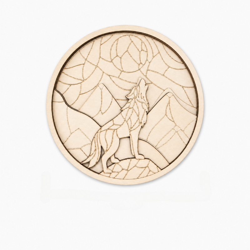 TEMU Lhengtt Diy Four-layer Wolf & Mountains Wooden Wall Art - Laser-cut Paintable Picture Suitable For Home Decoration, Wood Board With Natural Wood