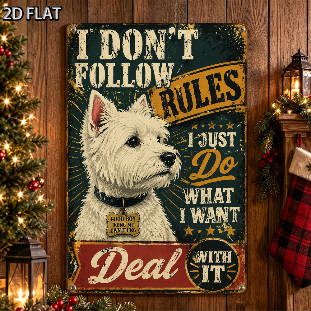 TEMU 2d Flat - 1pc 2d Flat 8x12 Inch (20x30cm) Metal Aluminum Sign Dog Dog With Rebellious Quote Vintage Wall Decor Retro Plaque Poster For Porch And