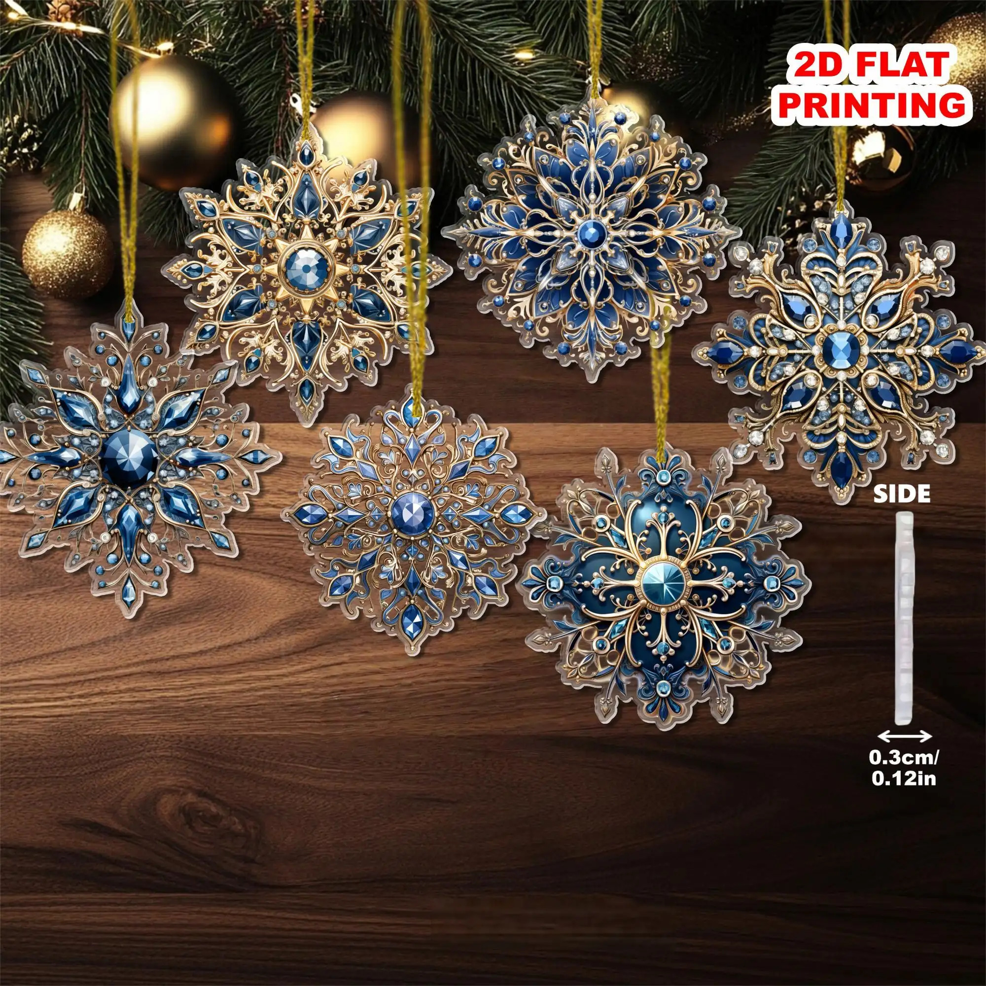 TEMU 2d Flat, 2d Flat - 6pcs Sparkling Snowflake Ornaments - Personalized Acrylic Charms, Suitable For Trees, Home, Windows, Thanksgiving, New Year -