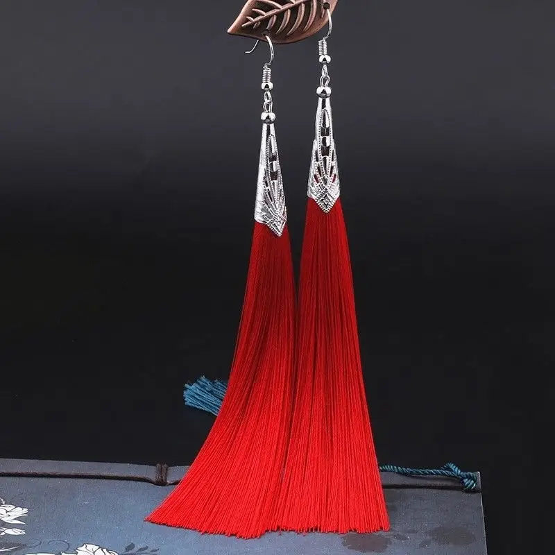 TEMU Elegant Vintage Design Pendant Earrings With Tassels - Ethnic Long Style For Daily Wear, Suitable For , Novelty Earrings Banquet Gift
