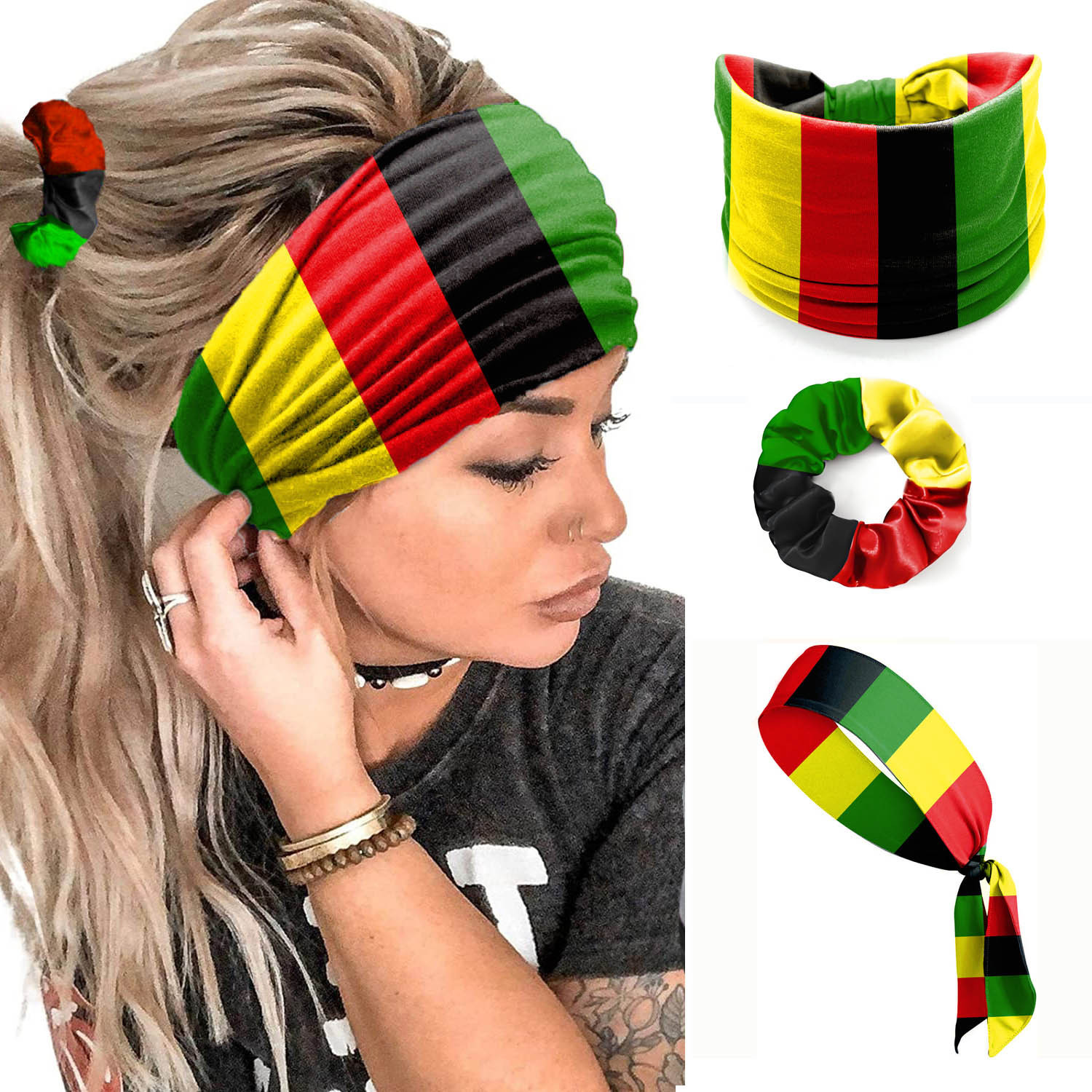 TEMU 3pcs Set Of African Hairbands In Red, Yellow, Green, Black, , Large , Headband, Sports Headband, Headscarf, Headscarf