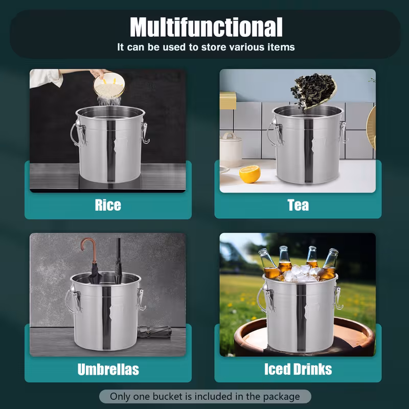 1pc stainless steel food sealing jar suitable for kitchen rice grain storage 12l large capacity stainless steel double sealing protection family storage container with handle and lid Product details 7