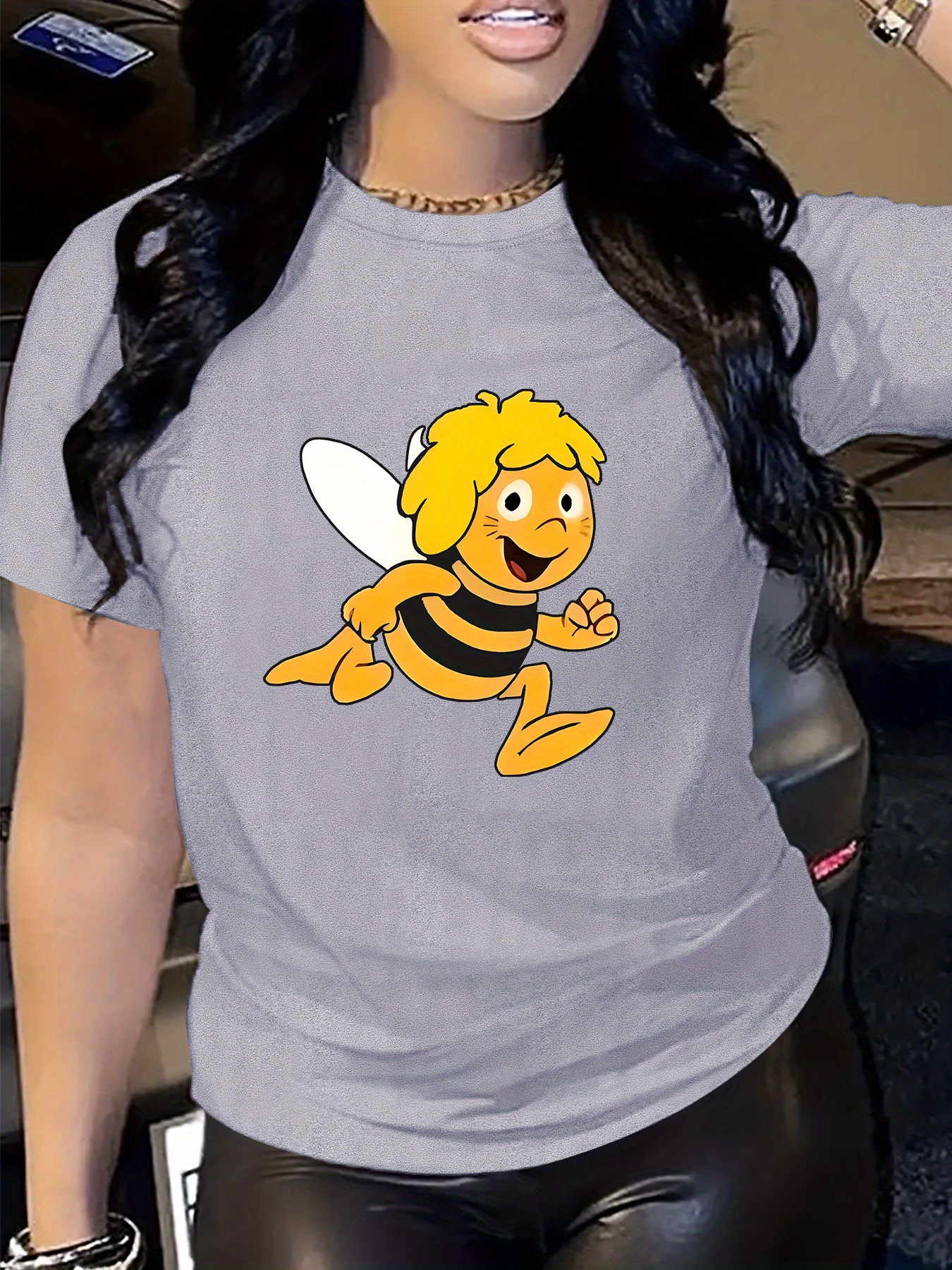 camiseta casual feminina com estampa de gato - 100% poliéster,     e   redonda, leve e   para  /verão, lavável na máquina, corte regular, moda para   as  , camiseta  , roupa de verão, confortável