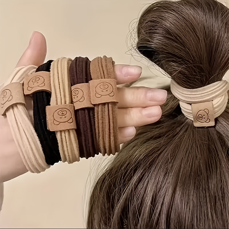 Random Mix Of 6/12/18/24pcs Of Cute Bear Pattern Hair Additions, High Elasticity Hair Bands, Casual And Versatile Bun Hair Ties, Easy And Elegant Fabric Hair Additions, Fashionable And Cute