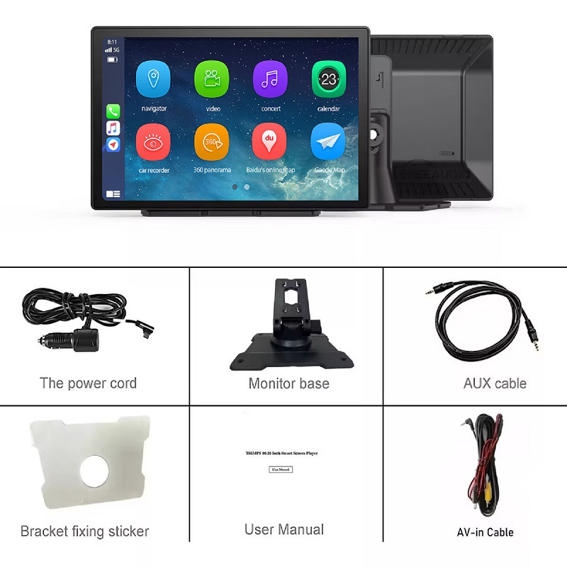 Image of Screen For Car - 9'' Portable Car Stereo With 4k Dash Cam, 1080p Backup Camera, Car Audio Receivers With Carplay & For Auto, Gps Navigation//voice Control