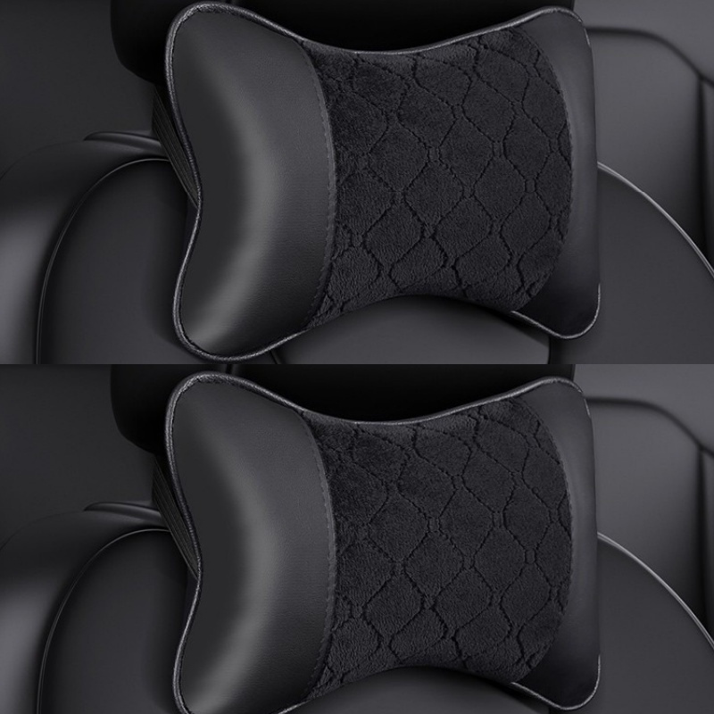 TEMU 2 pièces/set Coussinets de tête en simili cuir pour voiture, Oreiller cervical en microfibre, Accessoires auto
