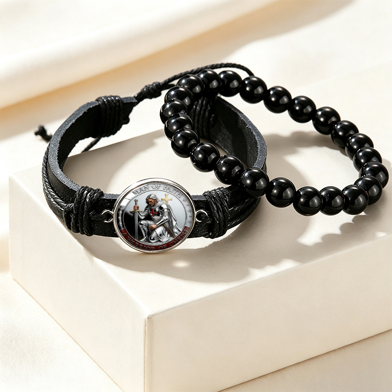 2pcs Sword Wielding Knight Adjustable Cuff Bracelet