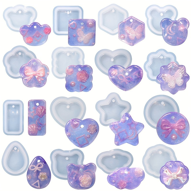 Set Of 16 Silicone Resin Casting Molds For Pendants, Irregular Geometric Shapes And Heart Keychain Handmade Molds, Transparent Silicone Art Making Molds