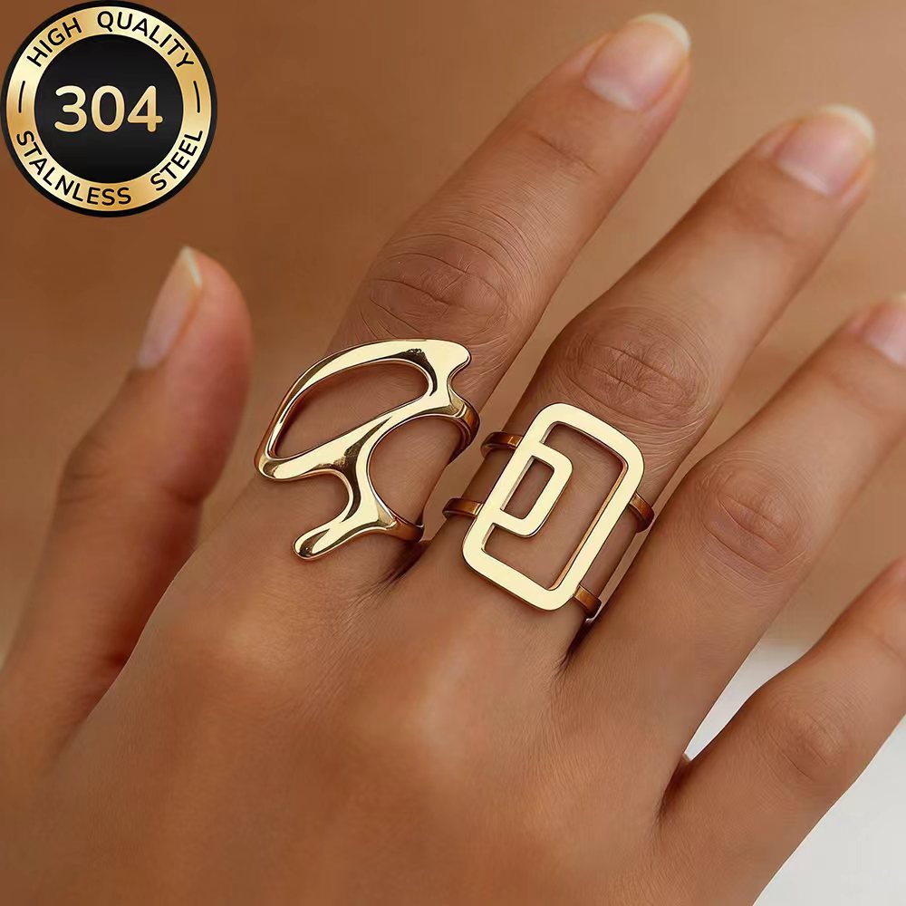 2pc Women's Golden Stackable Open Ring Set, Elegant Design