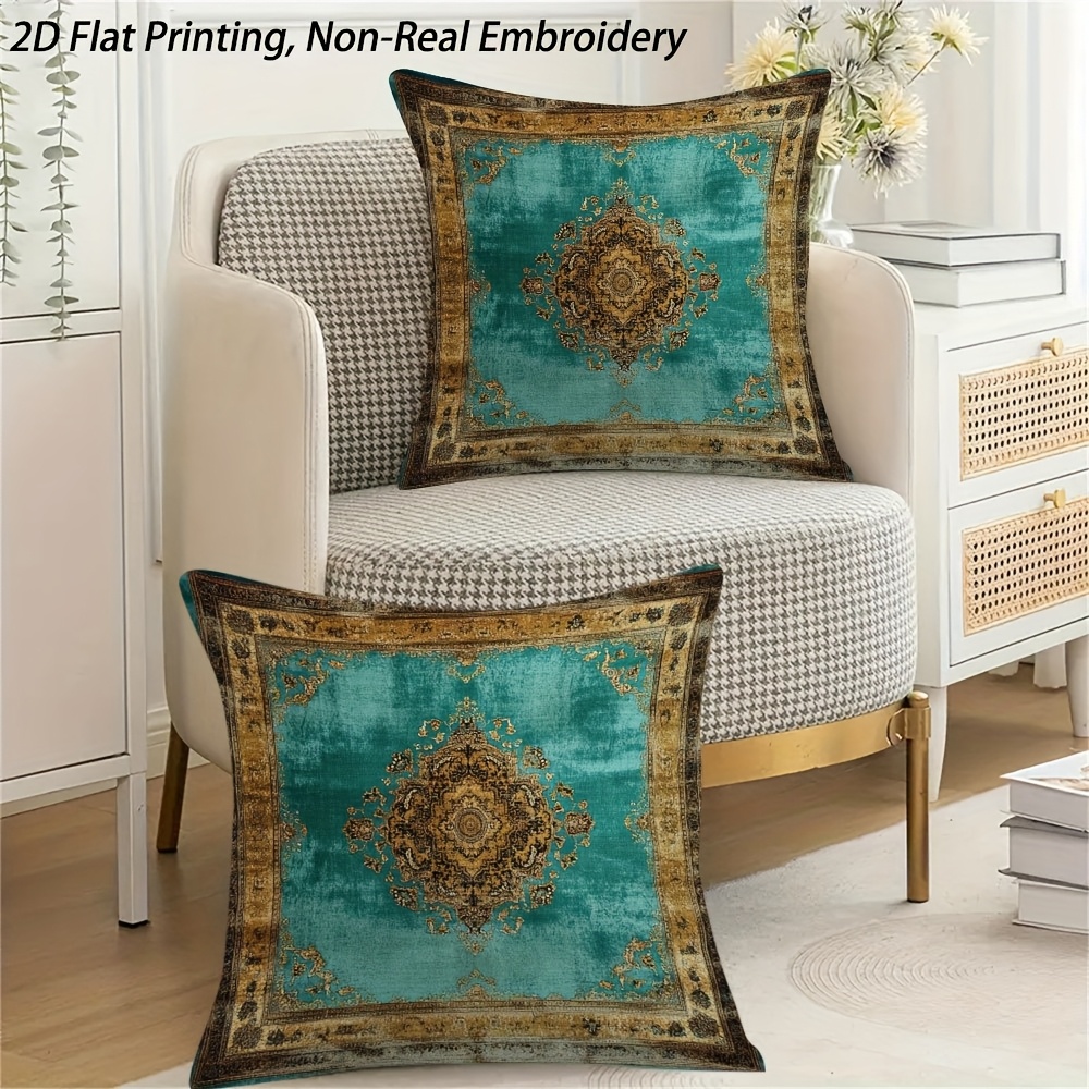 TEMU 2 Pillowcases In A Featuring Turquoise And Golden, Equipped With A Zipper, Machine Washable, Perfect For The Living Room, Sofa, Bedroom, Or Home