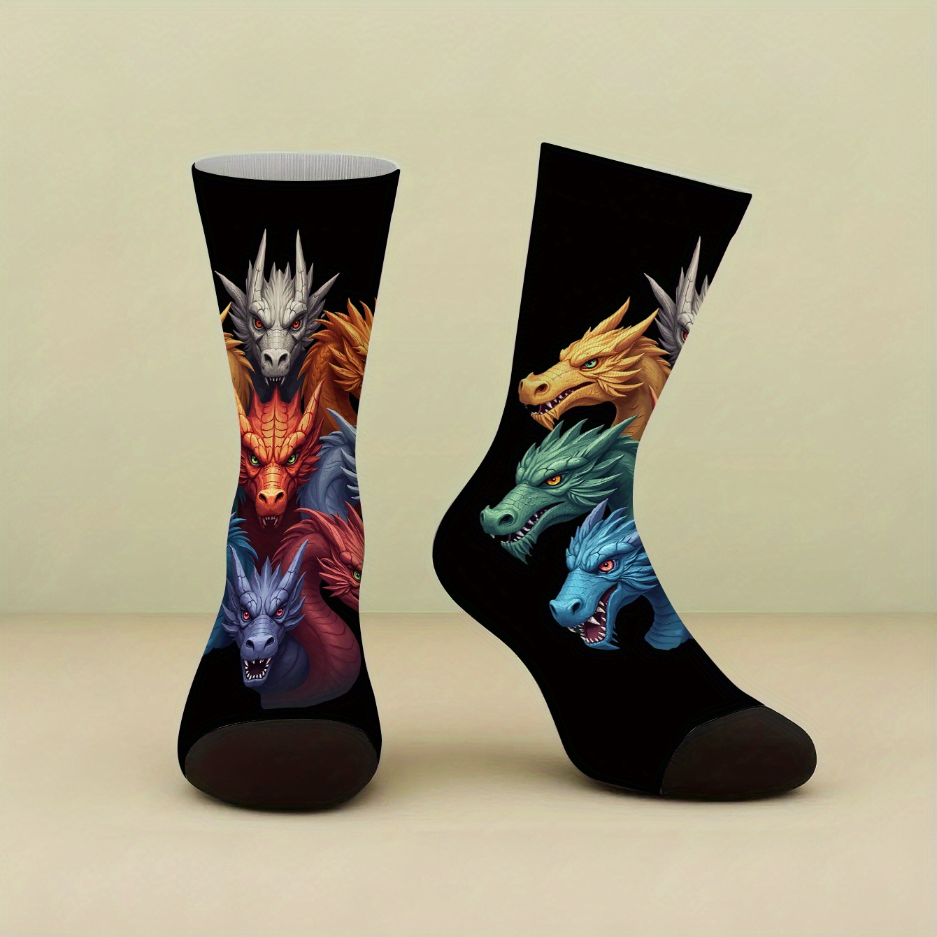 TEMU 1 Pair Colorful Print Mid-calf Socks | Comfortable And Fashionable For Men And Women, Ideal For Daily Wear And Sports, Halloween, Christmas,