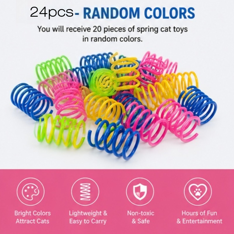 24pcs Random Plastic Spring Toys, Bouncing Cat Entertainment Gadget, Self-entertainment Interactive Pet Supplies, Without Battery