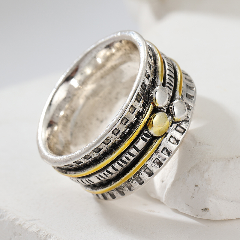 Women's Handmade Two-Tone Copper Silvery Color Anxiety Band Ring