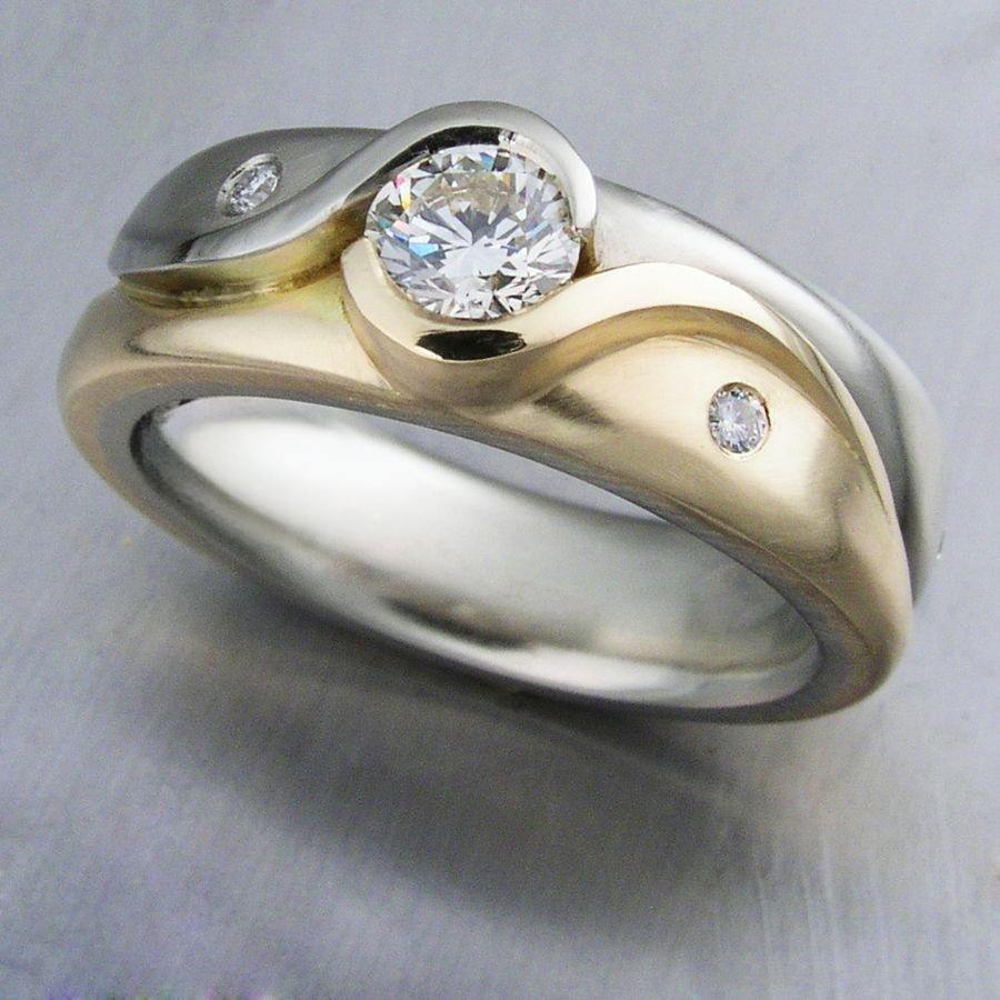 Women's Double-Colored Smooth Wave-Shaped Wide Ring, Engagement