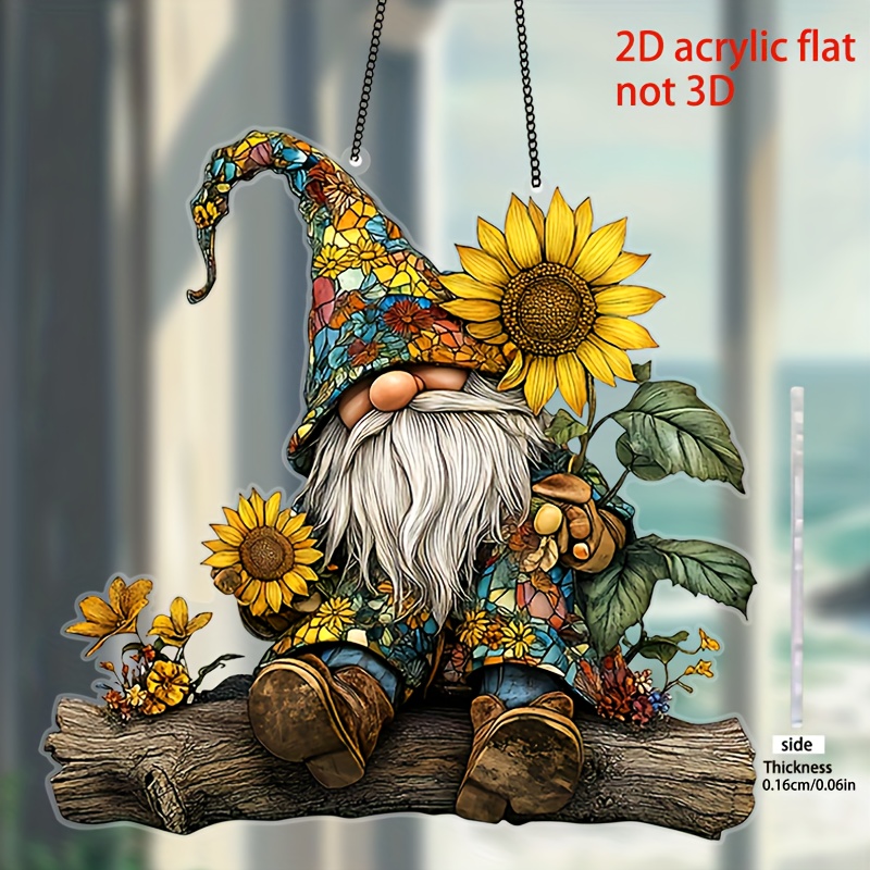 TEMU Gnome de fleur plat 2D en acrylique, 7,87 pouces X 7,87 pouces, décoration de jardin, gnome fantaisiste, décoration de porche extérieur, parfait
