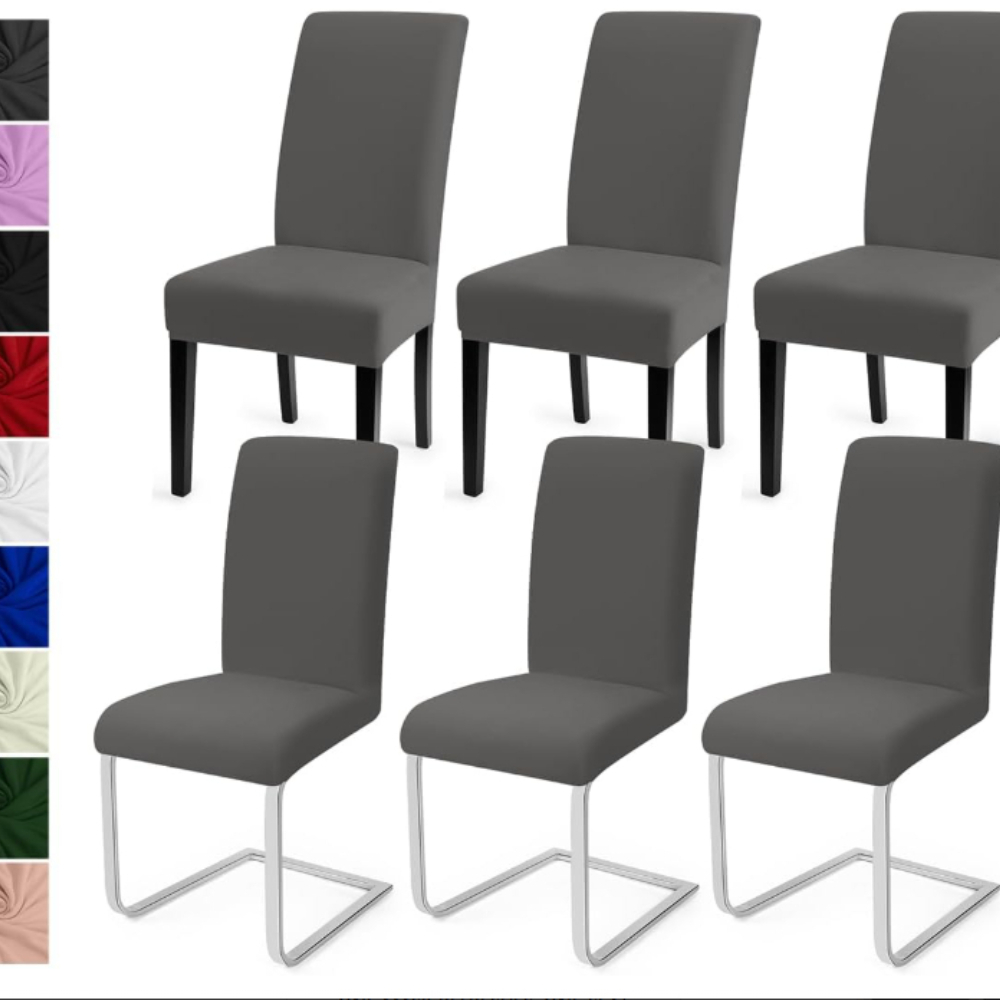 Image of Ezmbl Set Of 4/6 Modern Stretch Chair Covers-compatible Multicoloured-elastic, Machine Washable Furniture Protectors For Dining Room Chairs, Kitchen, Living Room ()