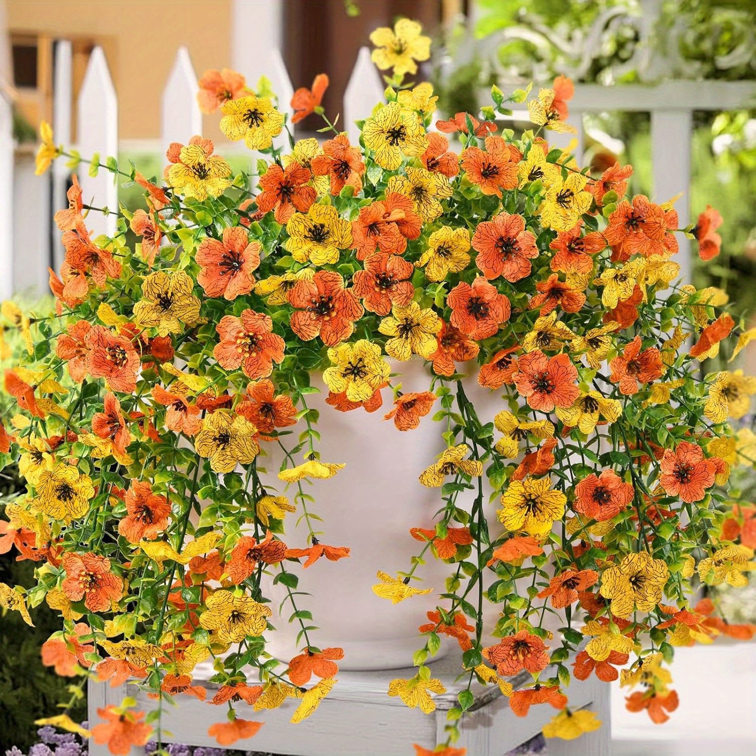 2pcs artificial hanging daisy plants uv resistant spring decoration suitable for indoor outdoor home porch or     in white potted plants durable plastic flowers