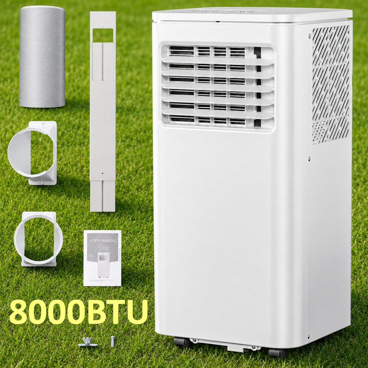 TEMU Climatiseur portable 8000 BTU, 10000 BTU avec roulettes, minuterie 24H, fonction 4-en-1, installation facile, couvre 350/450 pi² pour chambre,