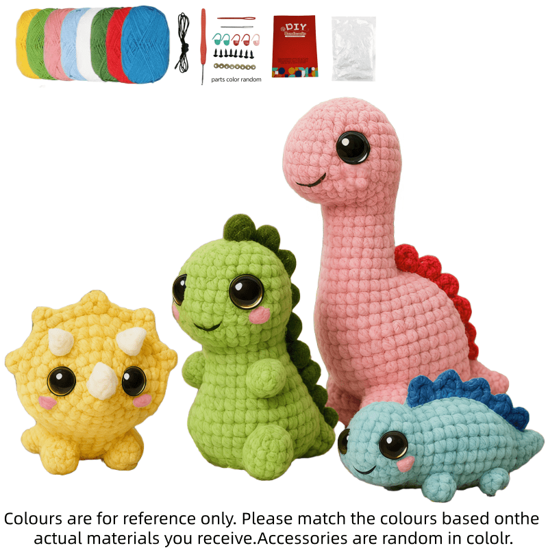 4pcs Set Of Cute Dinosaur Crochet Hook Material Bags, Handmade And Beginner Friendly, Doll For Personal Use Or As A Gift