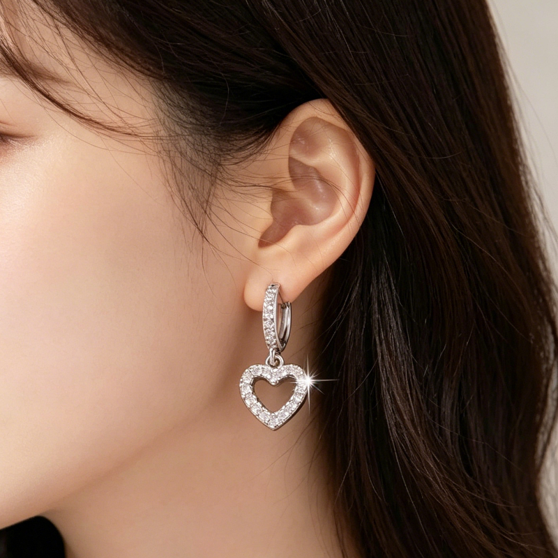 Women's Exquisite Heart Pendant Zirconia Earrings, Classic Style
