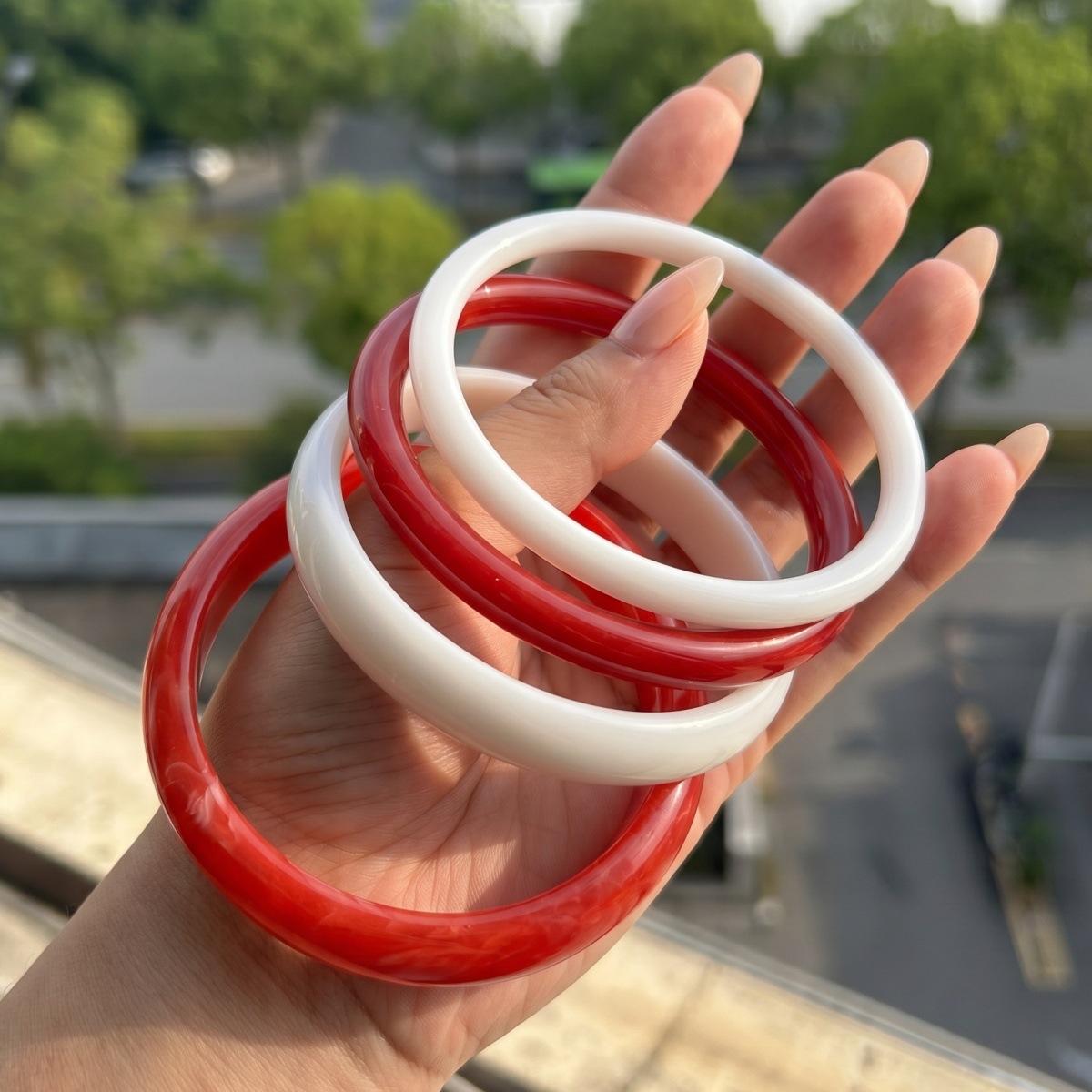4pcs Minimalist Geometric Resin Bracelet Set, Daily Wear