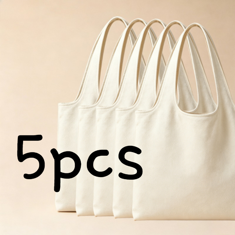 TEMU Gift For Her/him 5 Blank Canvas Handbags, Large Capacity Single Shoulder Shopping Bags, Suitable For Painting, Sewing, And Diy, Beige Color,