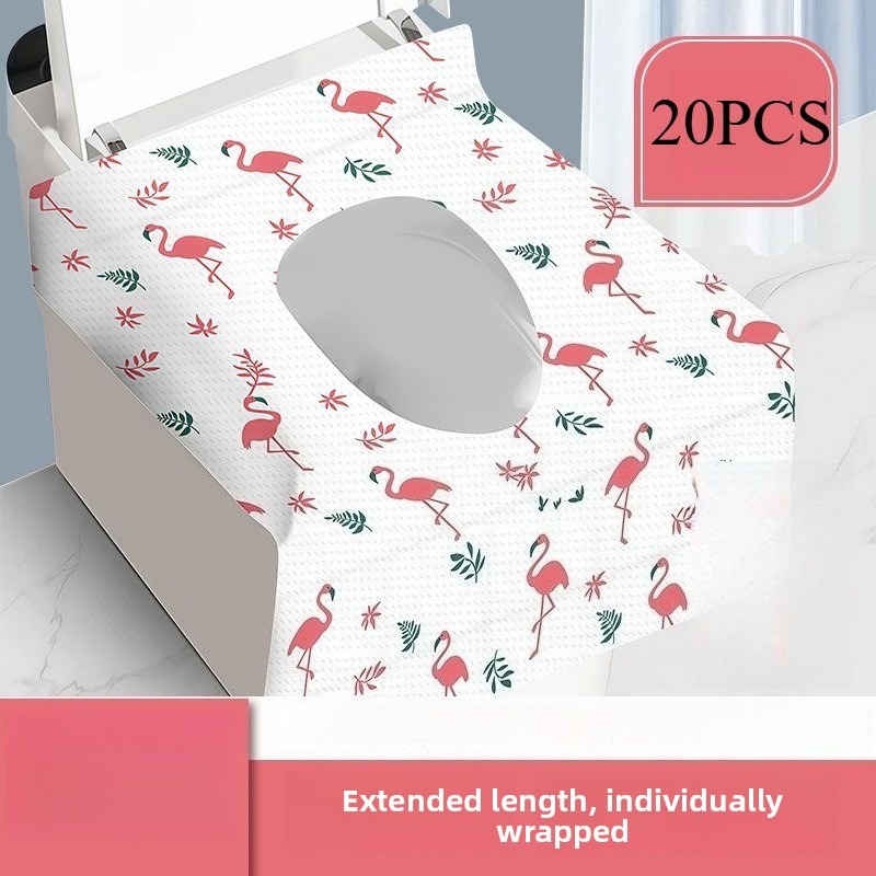 Image of 20/40/60pcs Pack Disposable Toilet Lid Covers Suitable For Public Restrooms, Travel & Airplane Use - Cute Flamingo Design, Soft Hygienic Toilet Protectors, Compact & Portable For S &