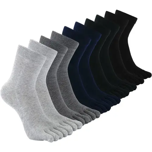 5 pairs 100 cotton athletic five finger socks breathable knit fabric solid color for running and sports