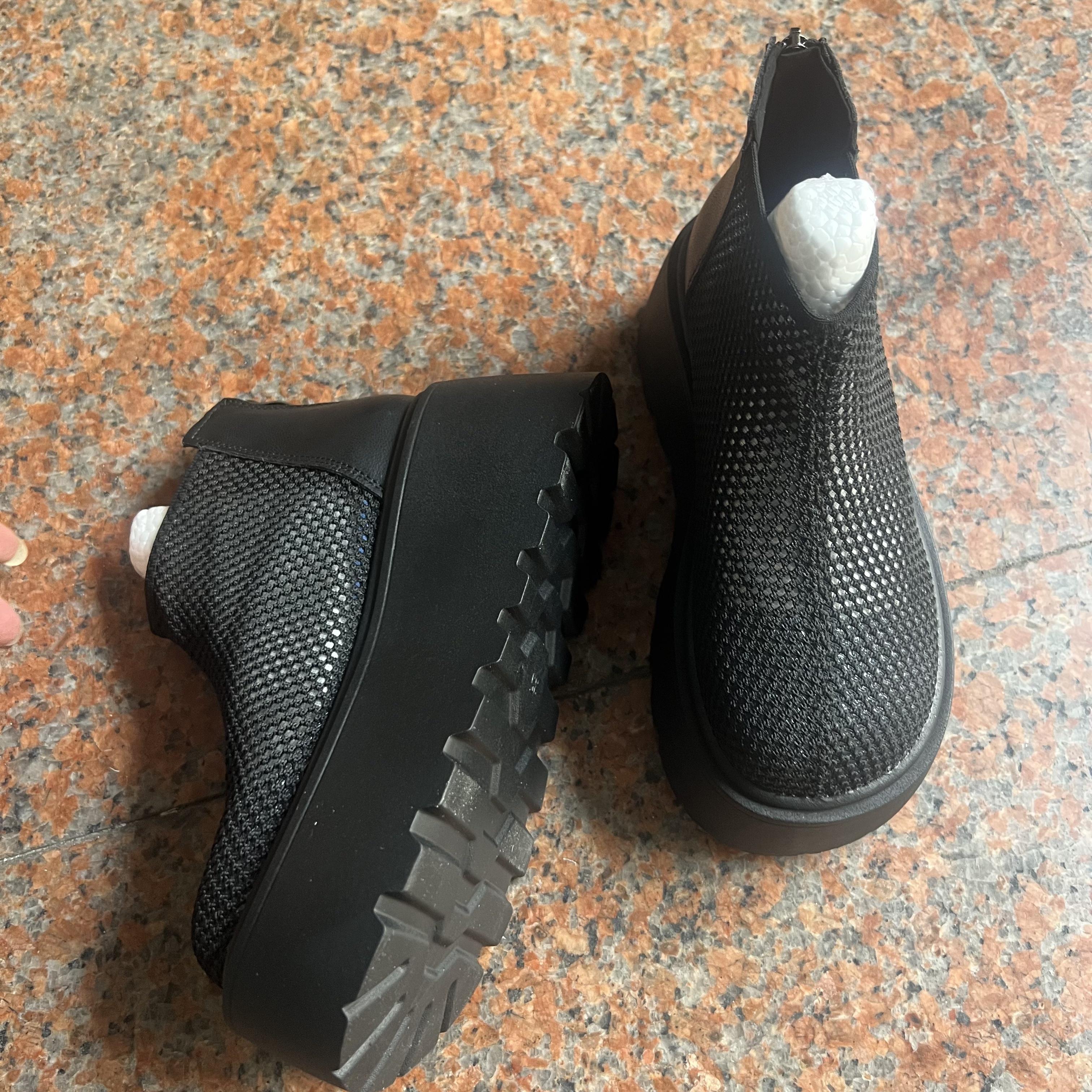 TEMU Women's Short Ankle Boots With Back Zipper, Featuring A Thick-soled Mesh Design In Japanese And Korean Fashion Style. Lightweight, Durable, And