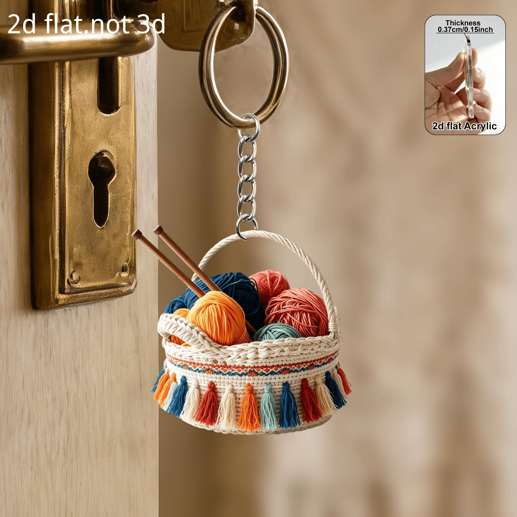 TEMU Portachiavi piatto 2D in acrilico, con design a tema palla di filato. Pu簷 appeso a telefoni, zaini o chiavi dell'auto. come regalo per e ,