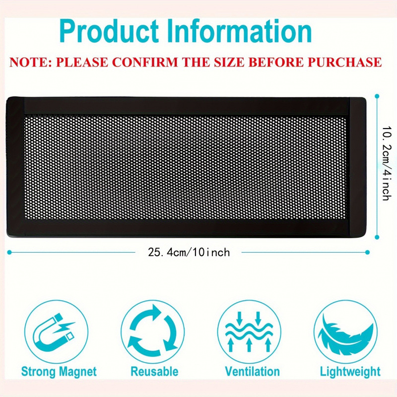Five Piece Set of Black Magnetic Ventilation Cover Plate - Universal Floor/Wall/Ceiling Ventilation Filter Screen - Dustproof Air Conditioning Grille Protective Cover, (Compatible with Standard Ventilation Size)
