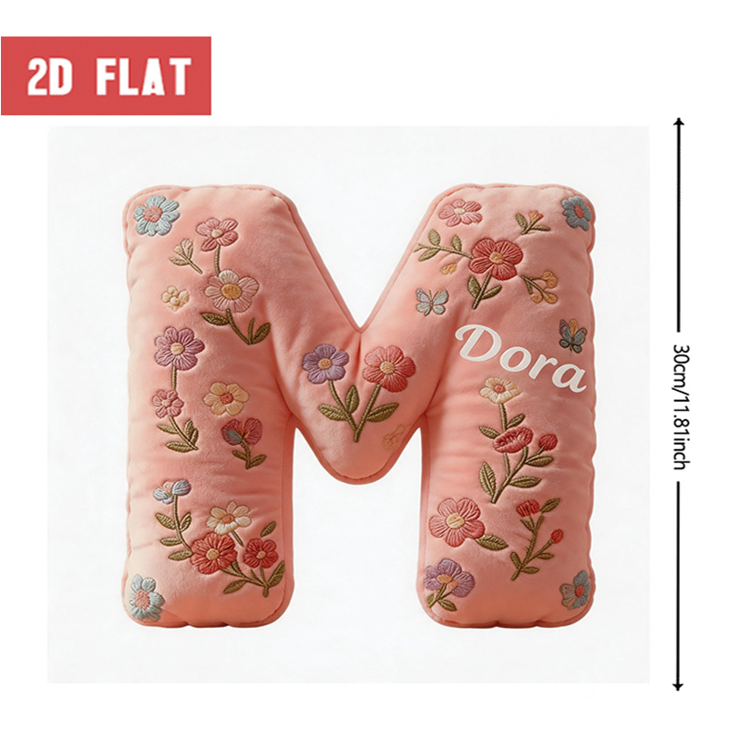 TEMU Custom Photo Shaped Pillow, Personalized Floral Letter M Decorative Cushion With Name Text, Throw Pillow For Sofa & Bedroom Home Decor, Unique