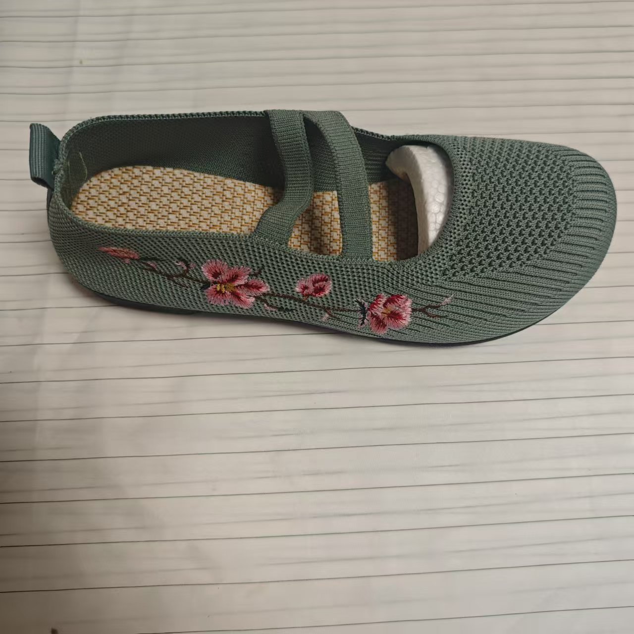 Women'S Spring Floral Knit Ballet Flats - Breathable Slip-On Shoes with EVA Insole, PVC Sole, and Comfortable Fabric Lining for Casual Wear