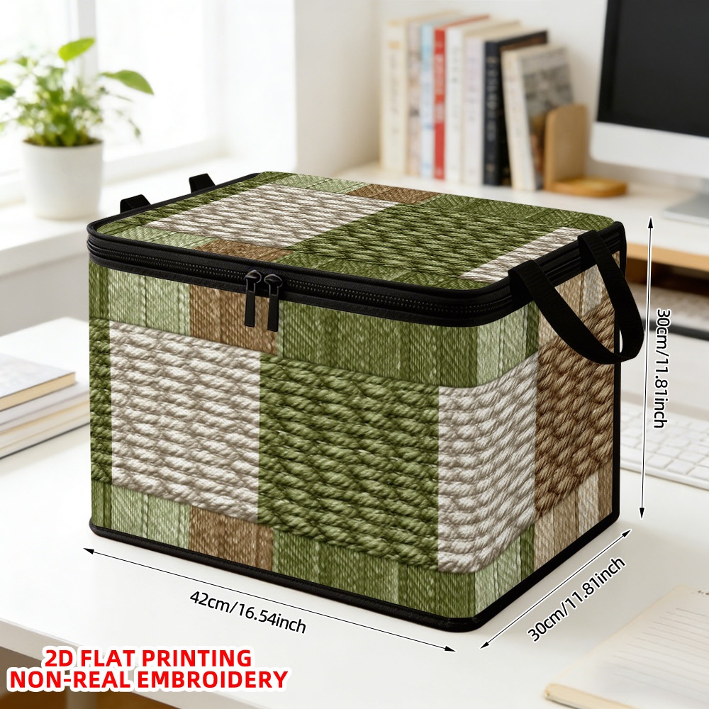TEMU Panier à linge 1 pièce à rayures vertes et marron imprimées avec couvercle, paniers d'étagère, panier de rangement pour vêtements | Panier