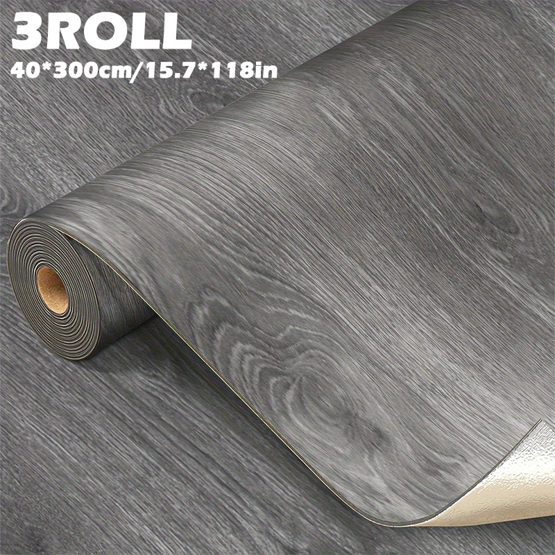 TEMU 3 Rolls Self-adhesive Wood Grain Floor Stickers And Wallpaper, 3d Floor Stickers And Wall Panels, Waterproof And For Universal Use In Kitchens,