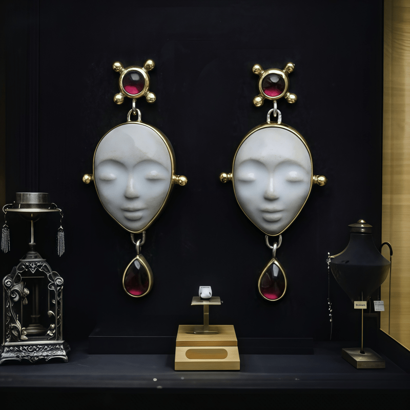 TEMU 1 Pair Of New European And American Halloween Gothic-style Human Face-shaped Earrings For Inlaid With Artificial Red Synthetic Gemstones, Street