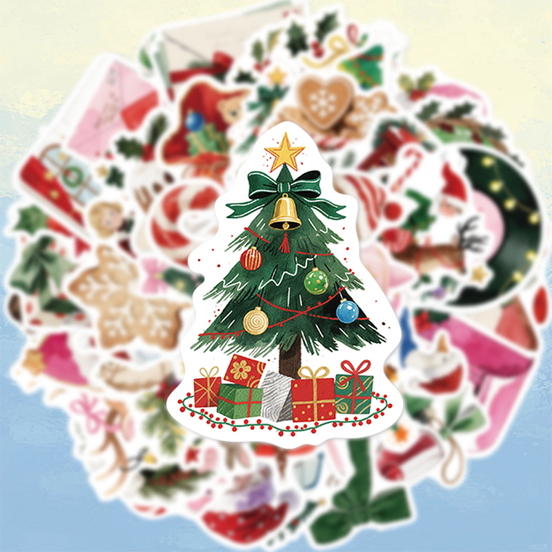 TEMU 50pcs Winter Aesthetic Christmas Style Stickers Atmosphere Decor Patches, Decorate Bottle, Guitar, Helmet, Phone Decorative Stickers, Phone