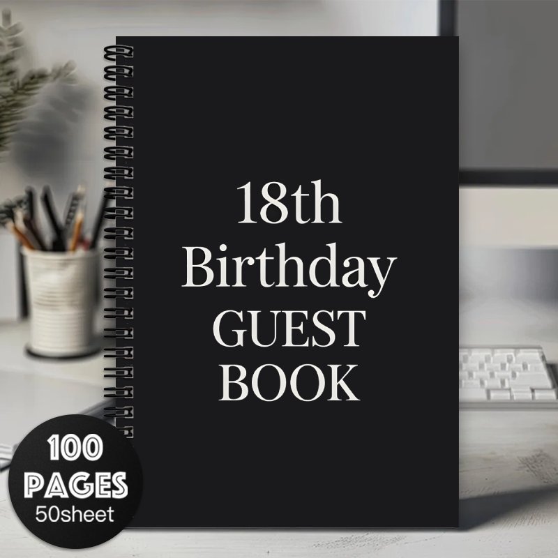 TEMU 1pc 18th Birthday Guest Book - Elegant Black And White Signature Book, With Numbered Template, Birthday Party Decor, Gift Table Decoration,