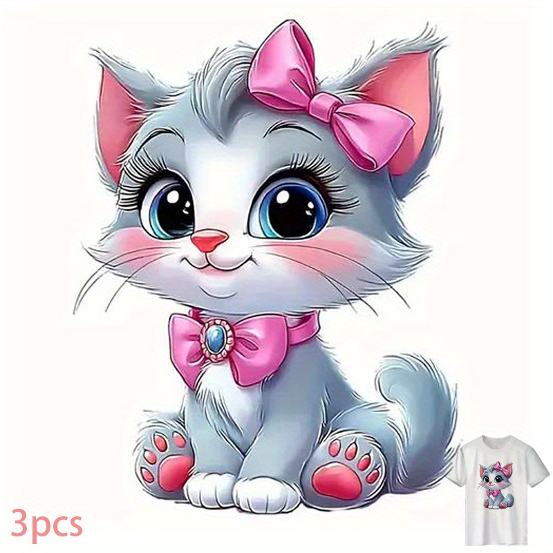 E-shop 3 Stück Bügelbilder - Niedlicher Cartoon- mit Rosa Schleife & Halskette, Nähenfrei für T-Shirts, Rucksäcke, Hose, Sofabezüge – Hochwertig,