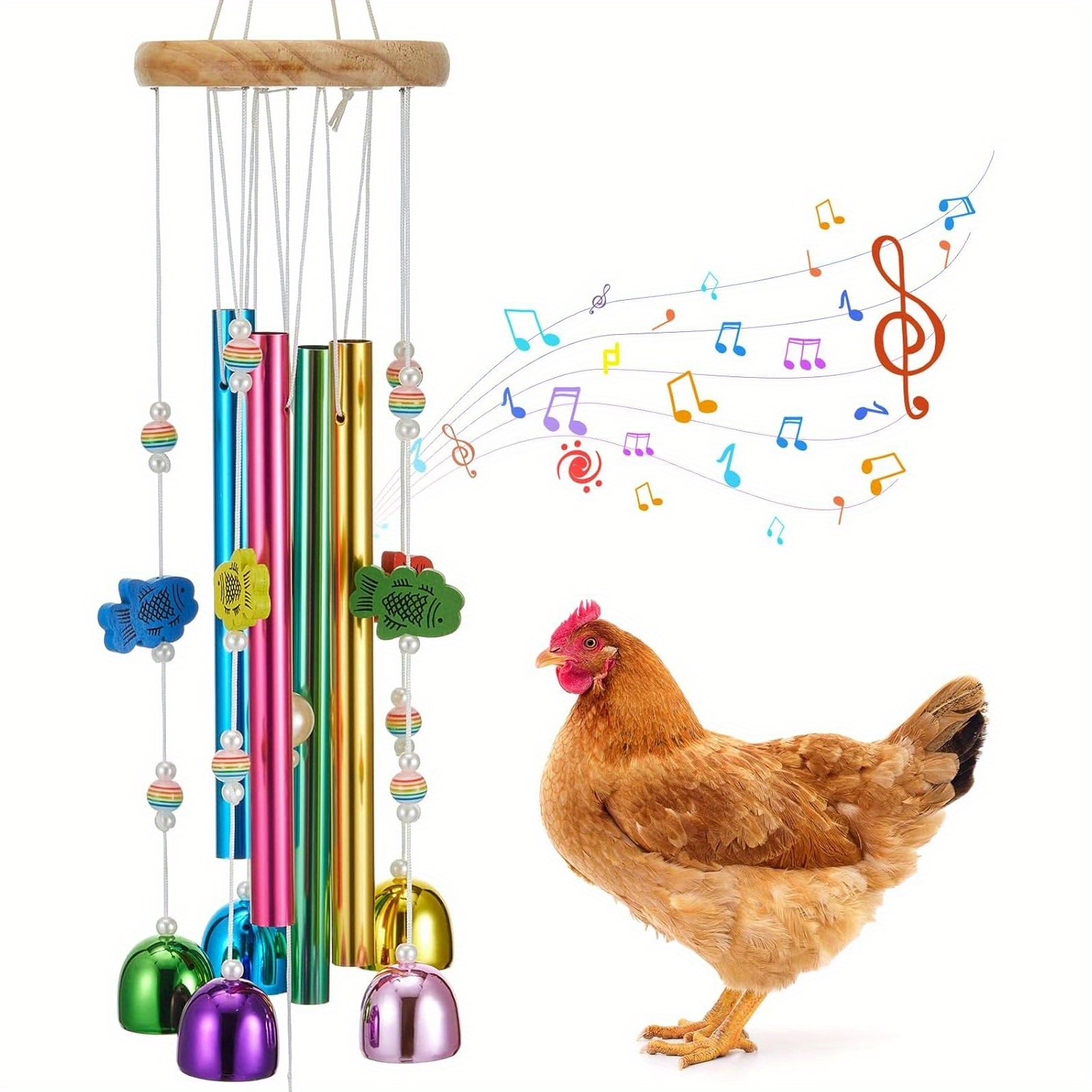 TEMU Chickens Chew Toys For Coop, Multicolor Chicken Wind Chime Rich Hanging Decorations, Suitable For Birds, Parrots, Long-tailed Parrots, Lovebirds, Parrot Chewing Toys