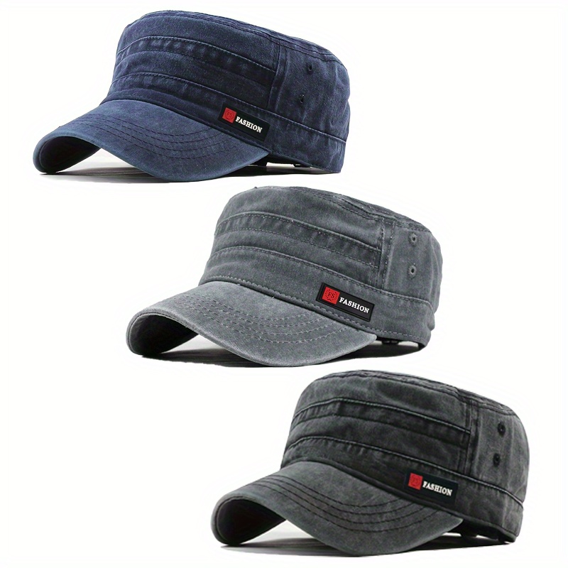 Image of 3-piece Fs Label Washed Flat Top Hats, New Spring Summer Autumn Winter Outdoor Men's Mesh Sun Hats