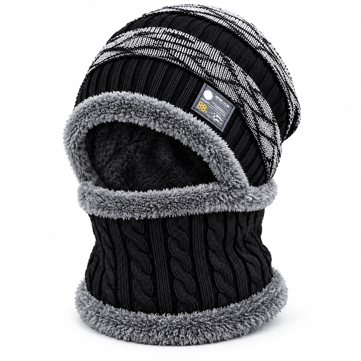 TEMU 2 pezzi (1 cappello e 1 sciarpa) Set unisex invernale per protezione dal freddo con cappello e scaldacollo, felpato imbottito con copertura per