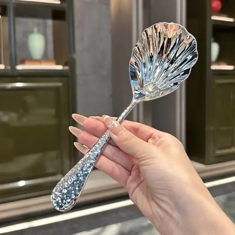 TEMU High-quality Multi-functional Stainless Steel Hammer Point Spoon Portable Buffet Serving Spoon Long Handle Large Public Spoon Soup Spoon Service