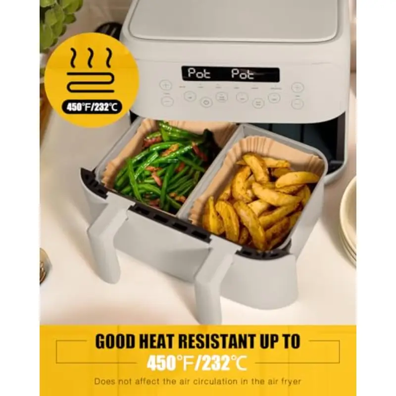 200pcs air fryer paper liners for bella 4 qt airfryer100pcs large for single zone 100pcs small for dual basket nonstick disposable parchment paper baking inserts accessories free of bleach Product details 3