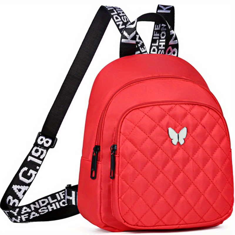Mochila acolchada unisex, bolso de hombro para viaje y casual, con correas ajustables, múltiples compartimentos y logo de mariposa, disponible en 4 colores (negro, rojo, morado, azul), mochila para viajar con cierre de cremallera seguro - Imagen 3