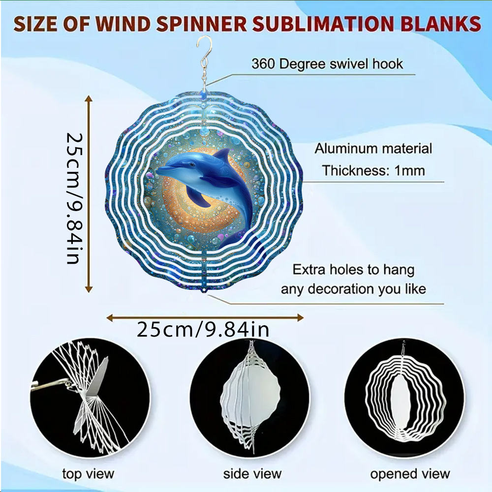 TEMU 1pc 360-degree Rotating Windmill Pendant With Simulated Dolphin Decoration, 3d Metal Spinning Wind Chime With 388° Swivel Hook For Dynamic